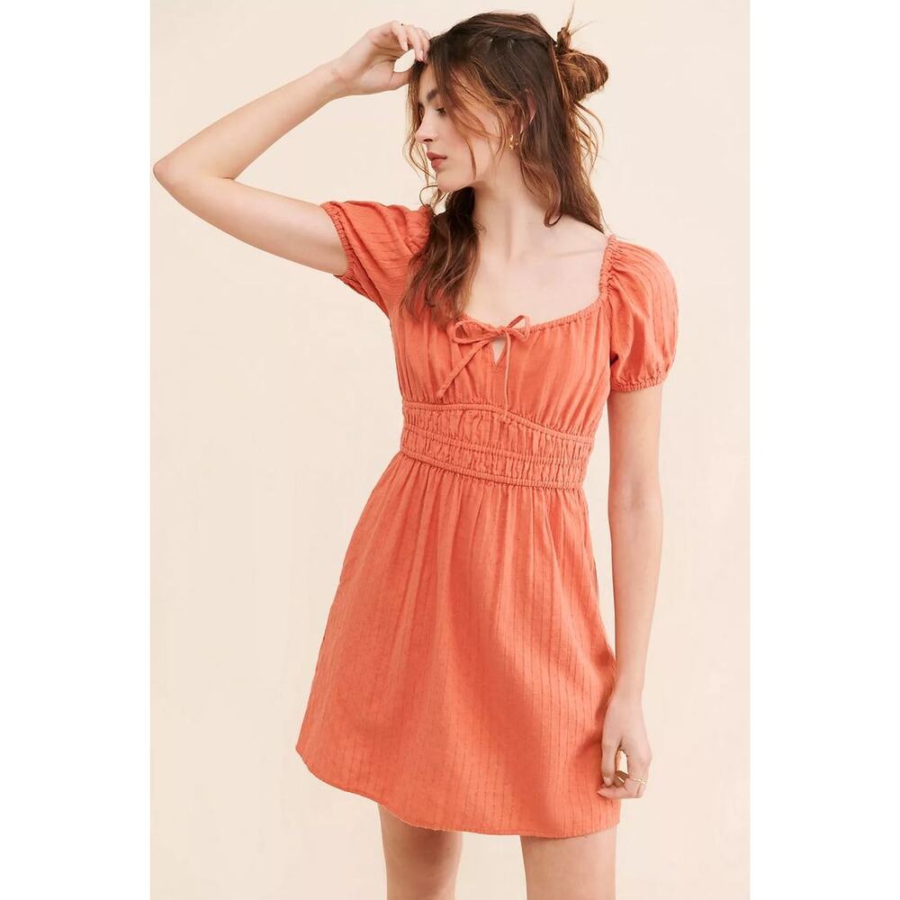 Madewell Sophia Tie-Front Pure Cotton Short Puff Sleeve Mini Dress w Pockets